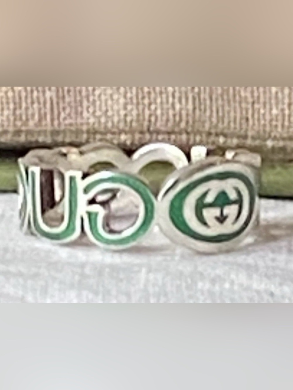 Gucci Interlocking Sterling Silver Green Enamel 9mm Ring It Sz 19 US 8.75  $360 - Picture 5 of 13